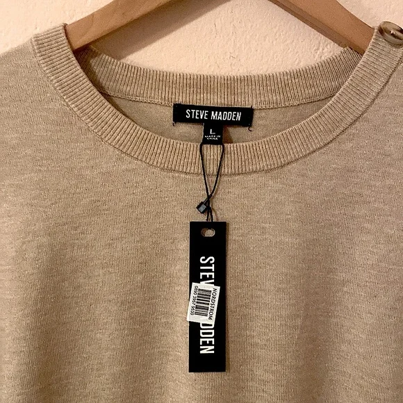 Steve Madden Button Shoulder long sleeve sweater dress oatmeal tan L NWT - Picture 6 of 13